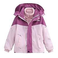 AMhomely Kids Softshell Waterproof Jacket-Removable Fleece,3 in 1,Hooded,2 Pocket,Colorblock,Windproof,Autumn Winter Warm Trench Coats,Boys Girls,4-15 Years,Hiking Walking Camping A Pink 14-15 Years