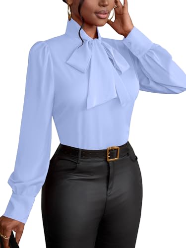 Image of Vrtige Women's Bow Tie Neck Long Sleeve Elegant Blouse Shirt Top