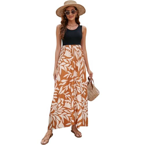 Sherosa Women Boho Chevron Striped Floral Printed Summer Sleeveless Tank Long Maxi Party Dress4