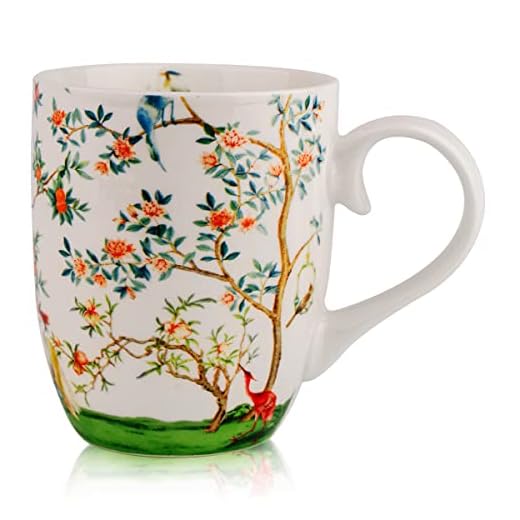 Fine China Bird and Branch Chinoiserie kaffekoppar blomma tekopp i elegant form, perfekt för diskmaskin och mikrovågsugn (Bullet Mug)