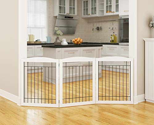 Pawland Extra Wide Dog Gate For The House, Doorway, Stairs, Freestanding Foldable Wire Pet Gate, Pet Puppy Safety Fence, 30" Height (White, 3 Panels) #TOP6