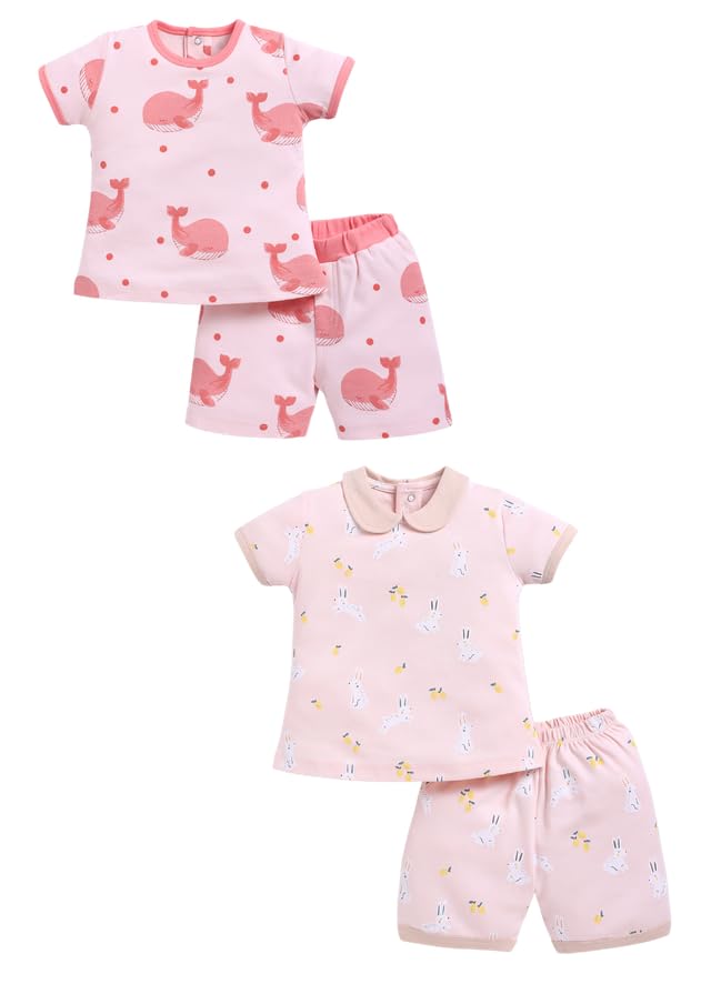 Image of BABY GO Baby Boys & Baby Girls Clothing Set | Summer Co-Ord Set for Baby | Printed 100% Cotton Half Sleeve T-Shirt & Shorts Combo | Soft Cotton Casual Wear Outfit for Infants & Toddlers Pack of 2