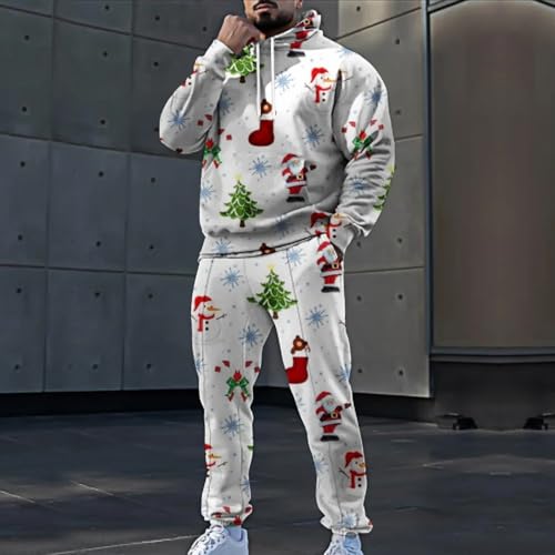 Christmas Suit for Men 2 Piece Tracksuits Hoodies Sweatpants Set Santa Graphic Track Suits Xmas Ugly Light Outfits2