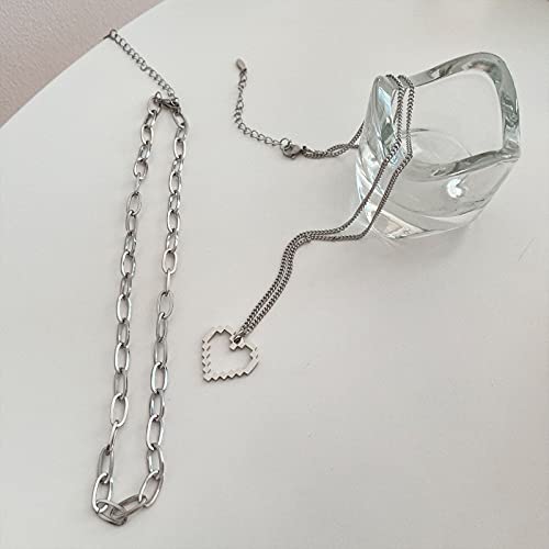 Collier double couche acier titane chaîne de chandail cœur évidé accessoires simples hip-hop - 3