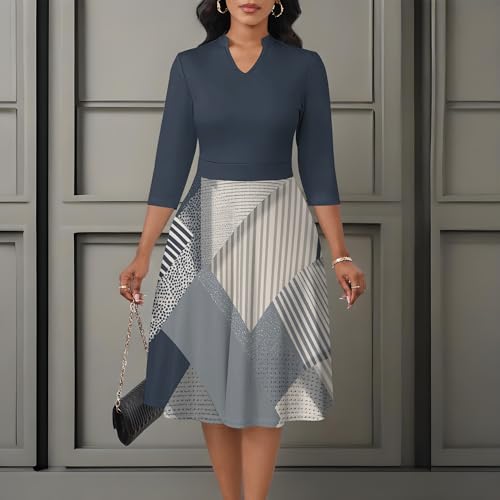 Image of PinkPatty Women's Casual A-line Midi Dresses 3 /4 Sleeve V Neck Fit and Flare Dress with Pockets
