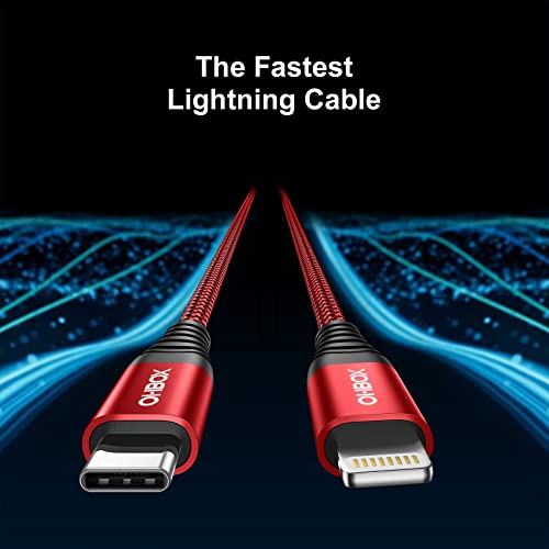 Image of iPhone Fast Charger Cable [MFi Certified] USBC Lightning Cable 6FT, 2 Pack | Durable Nylon Braided Apple Charging Cord for iPhone 14 13 12 11 X XS XR SE 8 7 6, iPad Pro, Air, mini, iPod, AirPods - Red