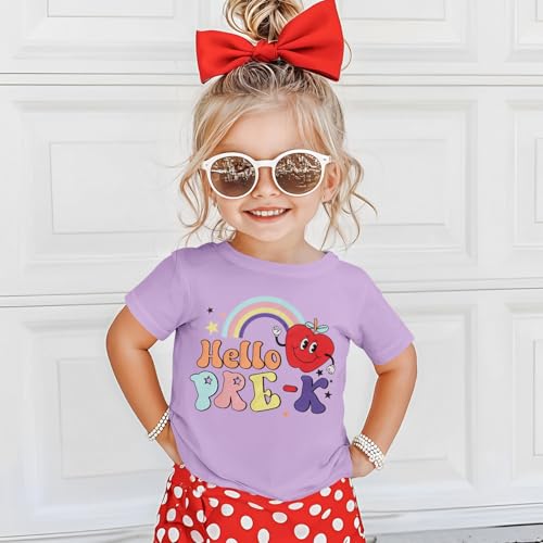 SOFEON Hello Pre-K Shirts Toddler Girls Back to School T-Shirt Apple Rainbow First Day of School Outfits Pre-K Gift Tee Tops2