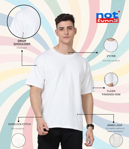 Image of Not Funny 280 GSM Pure Organic Cotton Oversized t Shirts for Men | Drop Shoulder Tshirt for Men & Boys (Available in Black, Blue, Beige,Orange & White)