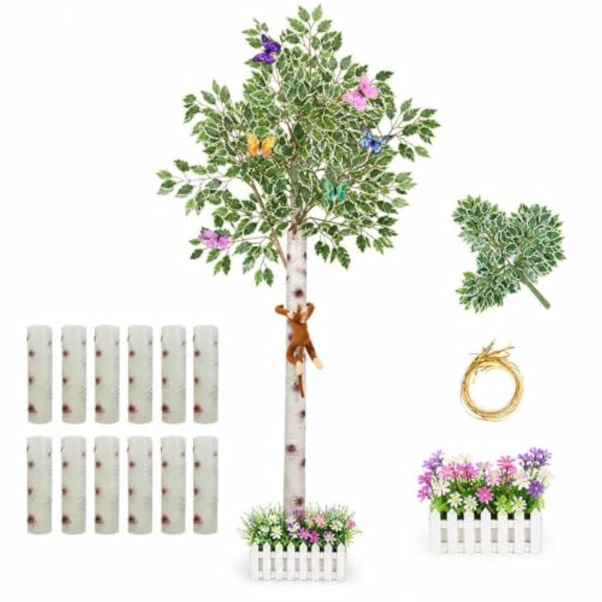 Artificial Bamboo/Birch Bark Pipe Cover with Decorative Fence