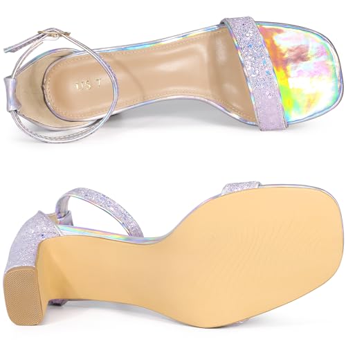 Allegra K Women's Glitter Ankle Strap Chunky Heeled Sandals4