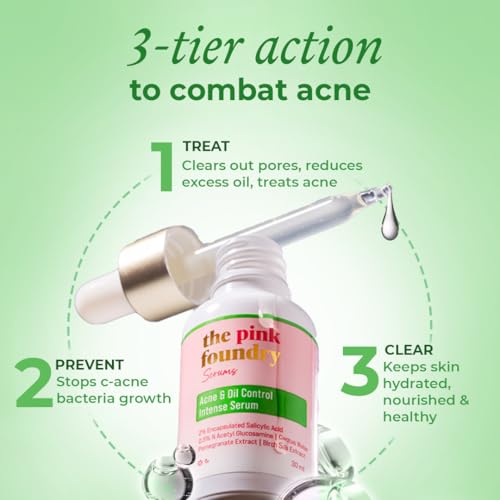 Image of The Pink Foundry Acne & Oil Control Intense Serum with 2% Encapsulated Salicylic Acid | Stops C-Acne Bacteria Growth | Fights & Prevents Future Breakouts | Clears Pores & Controls Excess Oil | For Men & Women | 30ml