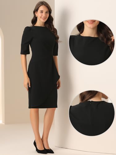 Image of Allegra K Ruched Dress for Women's Short Sleeve Business Work Dress Trendy