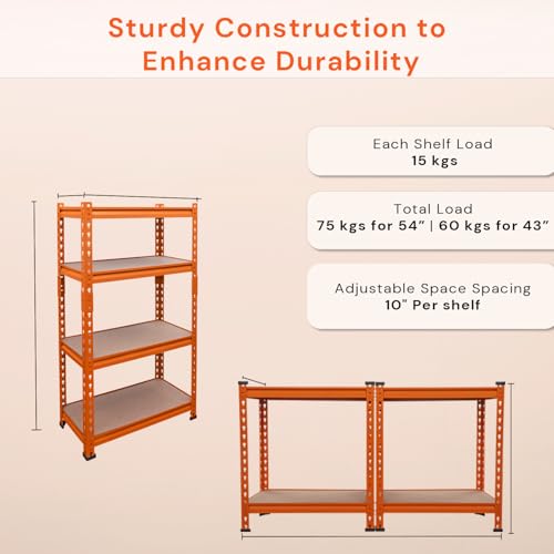 Image of BonKaso Adjustable Set of 4-Shelf Metal Storage Shelving Unit, Steel Bootless Rivet Utility Display Rack Garage Shelves, 43 Inches Height(43 X 24 X 12 Inc) Orange