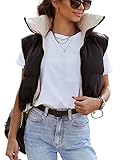 Hvewarm Women's Winter Crop Puffer Vest Reversible Wear Zip Up Stand Collar Sleeveless Warm Outerwea