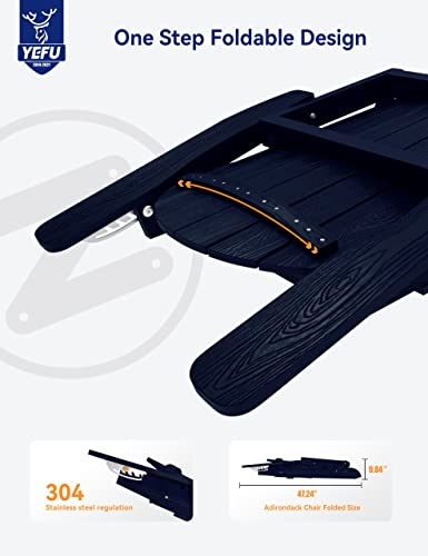 Yefu Adirondack Chair Adjustable Back, Folding Adirondack Chair With Cup Holder, Outdoor Fire Pit Chair, Hips All Weather For Patio Lawn Outside Garden Pool, 380Lbs (Dark Navy) #TOP3