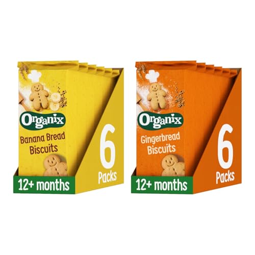 Image of Organix Toddler Snacks Organic Biscuit Bundle - 1 x Gingerbread Men (6 x 135 g) & 1 x Banana Bread Biscuits (6 x 135 g) (12 Boxes in Total)