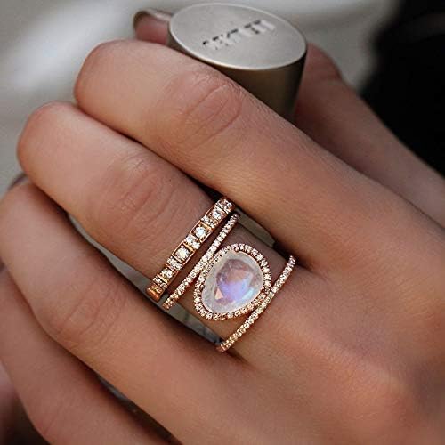 Gziweuwi Moonstone Rings for Women Elegant Lady's Engagement Ring 14K Rose Gold Plated Irregular Moonstone Ring Micro Paved Zircon Elegant Ring for Women 9