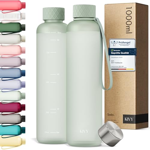 KIVY Trinkflasche 1l - Kohlensäure geeignet & Auslaufsicher - Für Sport, Schule & Büro - Sport Trinkflasche Gym - Wasserflasche Sprudel geeignet - Sportflasche 1 Liter - Spülmaschinenfest