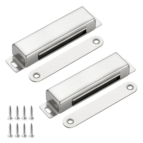 Magnetschnäpper 2 Stück Türmagnet Extra Stark 40 kg Edelstahl Magnetverschluss für Schranktüren Küchenschränke und Kleiderschränke Silber