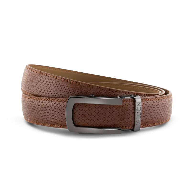 Image of HALDEN THEO Tan Belt For Men Leather Original (Adjustable Fits Up to 44 Inch Waist) Ratchet Strap with Classic Buckle & Magnetic Auto-lock