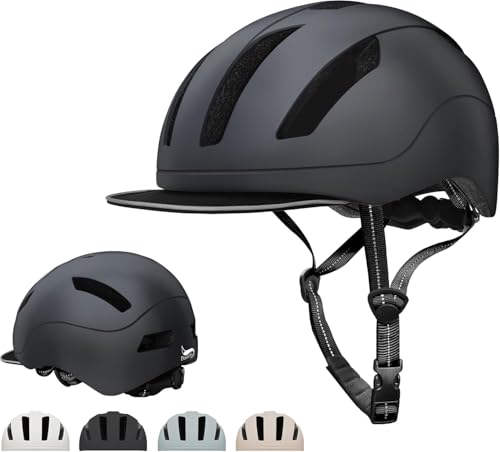 【CE認証】 自転車 ヘルメット CE規格 超軽量270g 着脱式バイザー付きサイズ調整可能 55~62cm 通気 耐衝撃 大人 学生 通勤 通学 街乗り男女兼用 TKA (黒)