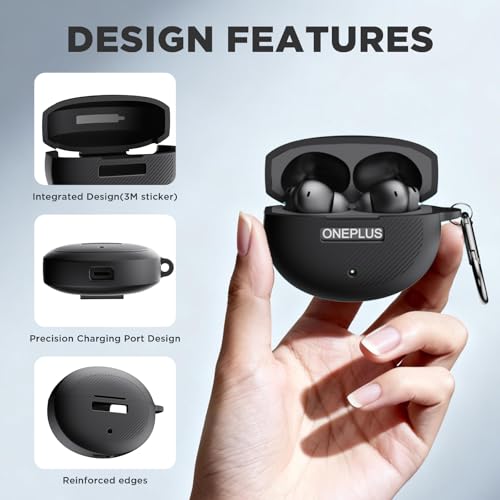 Image of for OnePlus Buds 4 Case with Carabiner and Cleaning Pen, Soft Silicone Protective Cover Shockproof Anti-Scratch Portable Travel, only Compatible with OnePlus Buds 4 (Black)