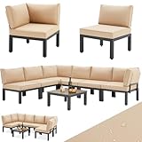 UNIONLINE Gartenmöbel Balkonmöbel Set, Lounge möbel Outdoor, 7-TLG. Metall Möbel Set für 6-7 Personen, gartenlounge, Patio Sektional Konversation Gartensofa, Terrassenmöbel mit Kaffeetisch (Beige)
