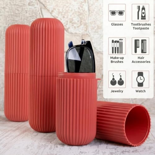 Image of iSTAR Plastic Portable Toothbrush Storage Case for Travel Bathroom Hiking Camping Pen Pencil Stationery Box for Healthy Life (Orange, Pack of 2)