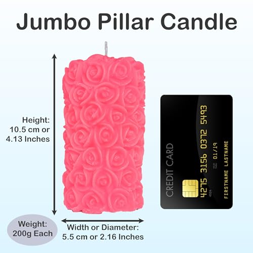 Image of Rose Pillar Candle, Pink Colour with Spiced Musk Fragrance, Smokeless Designer Decorative Candle Set for Home Decor, Diwali & Festive Gifting (5.5 x 10.5 cm, 12hrs)