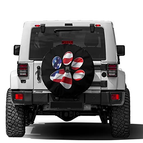 Image of Paws Us American Flag Spare Tire Cover with Backup Camera Hole Wheel Tire Cover Fit Trailer, RV, SUV and Many Vehicle 17inch