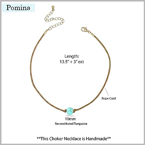 Pomina Handmade Turquoise Stone Choker Cute Leather Cord Choker Necklace For Women Teen Girls, 12 Inches (Blue) #TOP2