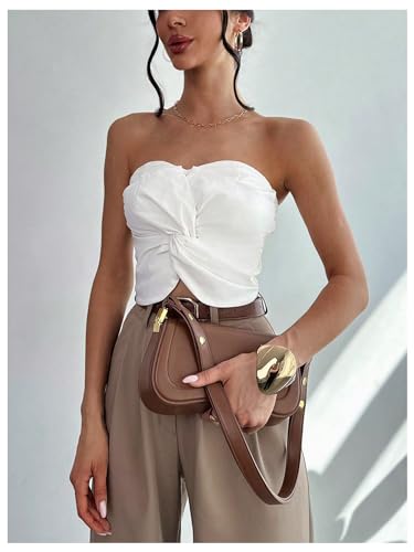 GORGLITTER Women's Strapless Tube Top Open Back Sleeveless Smocked Twist Bandeau Top Going Out Summer Crop Tops 20253