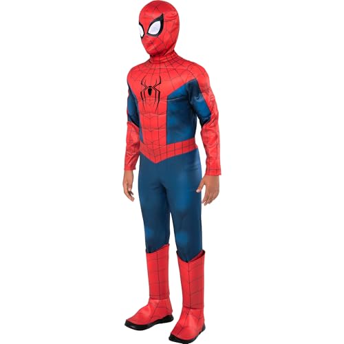 MARVEL Spider-Man Brand New Day Official Youth Halloween Costume - Premium Quality Padded Jumpsuit with Pull On Fabric Mask - M (8-10)