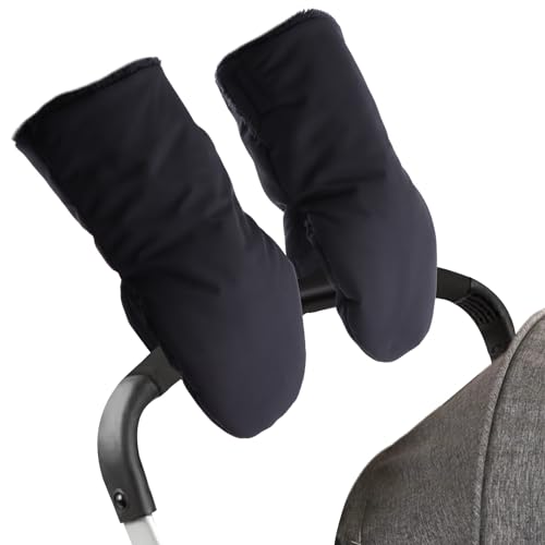 Zsedrut Stroller Gloves Universal Winter Anti-Freeze Stroller Mittens Water Repellent Hand Warmer Muff Fleece Lined,Winter Stroller Accessories (Black-2)