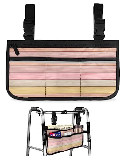 Rustic Pink Candy Color Wheelchair Side Bag Walker Bag, Vintage Wood Grain Wheelchair Accessories Armrest Pouch, Organizer Storage Bag for Walkers, Rollators, Scooters, 7.3''x13''