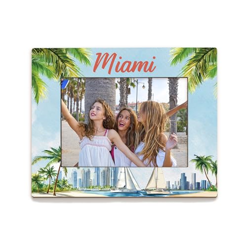 Beliran Miami Gifts Picture Frame 5x7, Beach Coastal Photo Frame, Travel Gifts for Women Men, Gift for Florida Miami Trip Vacation Holiday Wooden Picture Photo Frames for Desk Home Room Decor