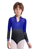 dPois Maillot De Baile De Patinaje Artístico para Niños Monos De Gimnasia Traje Baile De Salón Leotardo Actuación Fiesta Azul Real 15-16 años