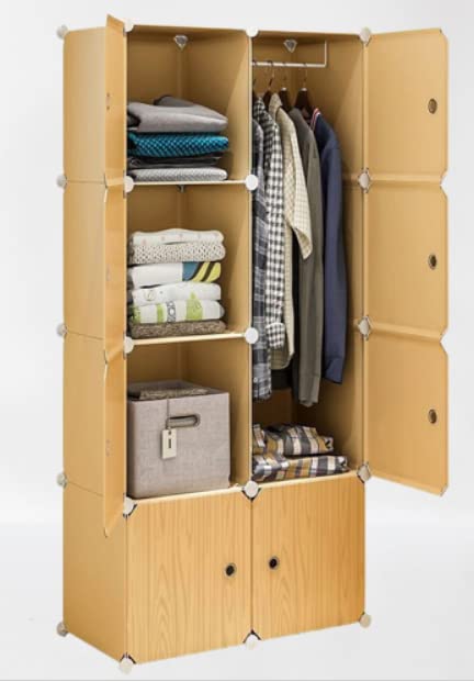 Cabinet Cube Wardrobe Plastic Cupboard for Clothes Portable 8 Storage Cube Organizer DIY 0.45mm Thick Cabinet with 1 Hanging Rod & Doors for Bedroom(Sky Over)