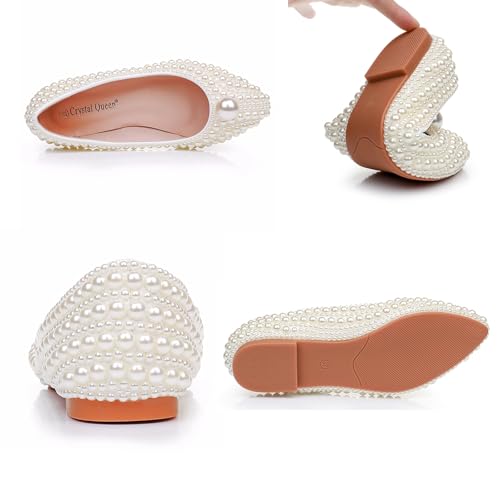 Women's Pearl Pointed Toe Flat Dress Shoes Elegant Sparkly Slip-On Comfort Soft Sole Ballet Flats Low Chunky Heel Wedding Bridal Pumps3