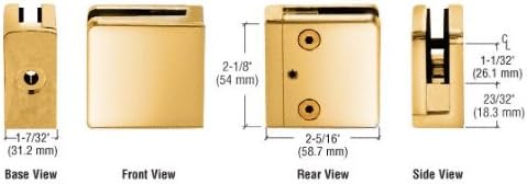 C.R. LAURENCE Z812GP CRL Gold Plated Z-Series Square Type Flat Base Zinc Clamp for 1/2" Glass