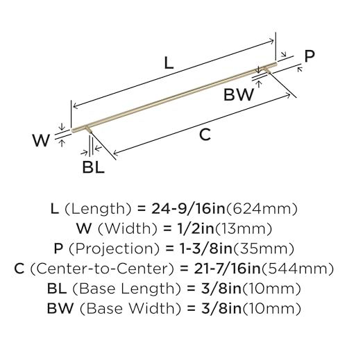 Image of Amerock 21-7 /16 inch Bar Pulls Golden Champagne Drawer Pull | 21-7 /16 inch (544mm) Center-to-Center Mounting Distance and 24-9 /16 inch Overall Length, Durable Carbon Steel Cabinet Hardware