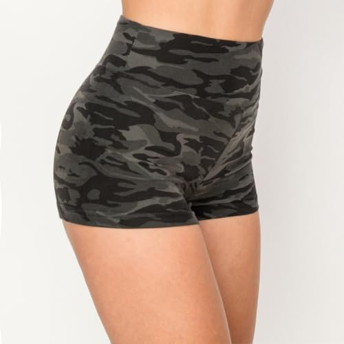 Image of ALWAYS Women Workout Yoga Shorts - Premium Soft Solid Stretch Cheerleader Running Dance Volleyball Short Pants Black Camo 153 XS