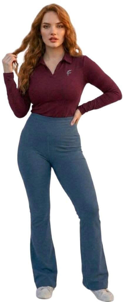 unfld Women Polo T-Shirt with Flare Pant Co-Ord Set | Women Track Suit| Polo Collar Top with High Waist Bell Bottom Pants | Casual Lounge Wear Co Ord Set for Women |Travel Outfit/Stylish Tracksuit Set-picture-46