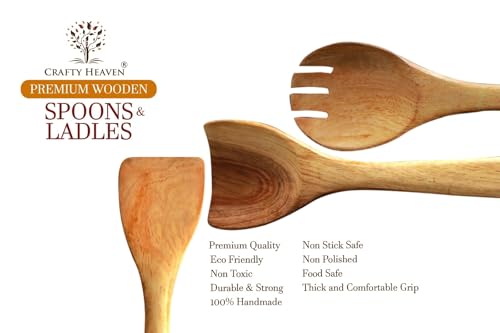 Image of Neem Wooden Handmade Cooking Spoon Utensils Compact Flip Frying Ladles Turning Spatula Oil Spreader Nonstick Safe Non Toxic Kitchen Tools Gift (Without Holder /Stand) Set of 7