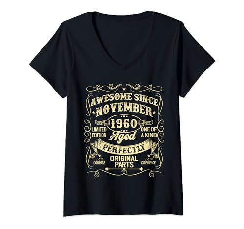 Awesome Since November 1960 Year Of Birth Birthday Vintage Camiseta Cuello V