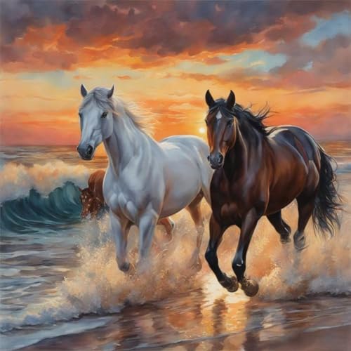 Stalente Diamond Painting Kits for Adults Horse, 5D DIY Diamond Art Kits for Beginners Round Full Drill Diamond Painting for Home Wall Decoration Gift 12×12inch, Animal