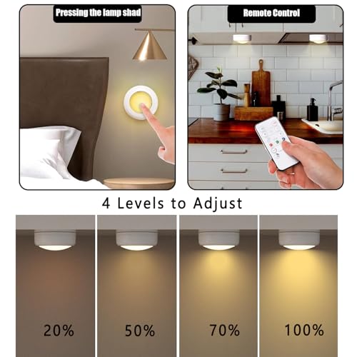 Hbaushun LED Puck Lights 12 Pack,16 Color Changeable Wireless LED Cabinet Lights,Battery Operated Night Light with Dimmer & Timmer for Bedroom,Closet, Kitchen,White