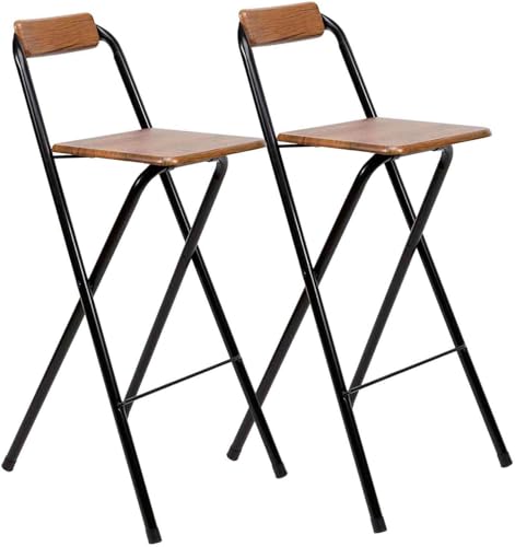 FERRETERIA LEPANTO Taburete Plegable para Cocina, Salón, Comedor y Restaurante. Silla Alta de Metal Estable, Resistente y Cómoda con Respaldo y Reposapiés. (2, Nogal)