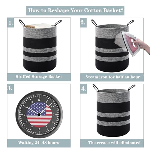 Image of 80L Large Black Laundry Hamper Tall Woven Laundry Basket
