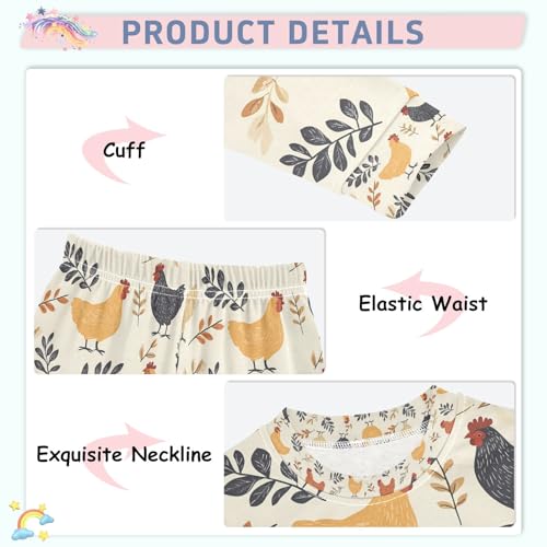 senya Rooster Eat Leaves Pajamas Set Long Sleeve Soft Cotton Sleepwear 2 Piece4